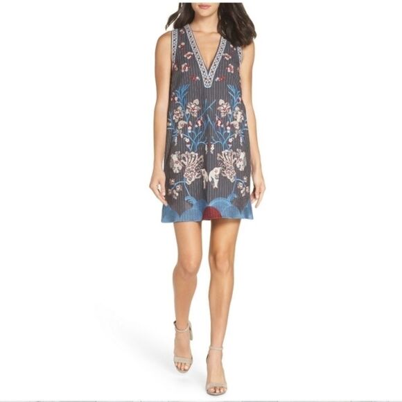 FOXIEDOX Yumiko Embroidered Shift Dress In Gray - Picture 1 of 12